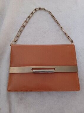 VINTAGR Emerald Green Tan Clutch From Hong Kong with Gold Chain Strap